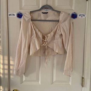 Shein long sleeve tie crop top